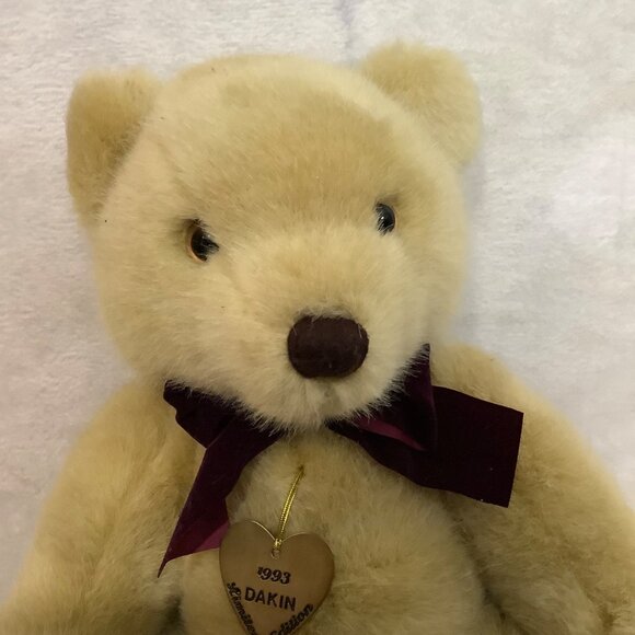 Vtg 1993 Dakin Baxter Teddy Bear Plush Burgundy Bow Heart Tag 16" Fully Jointed - Picture 2 of 6